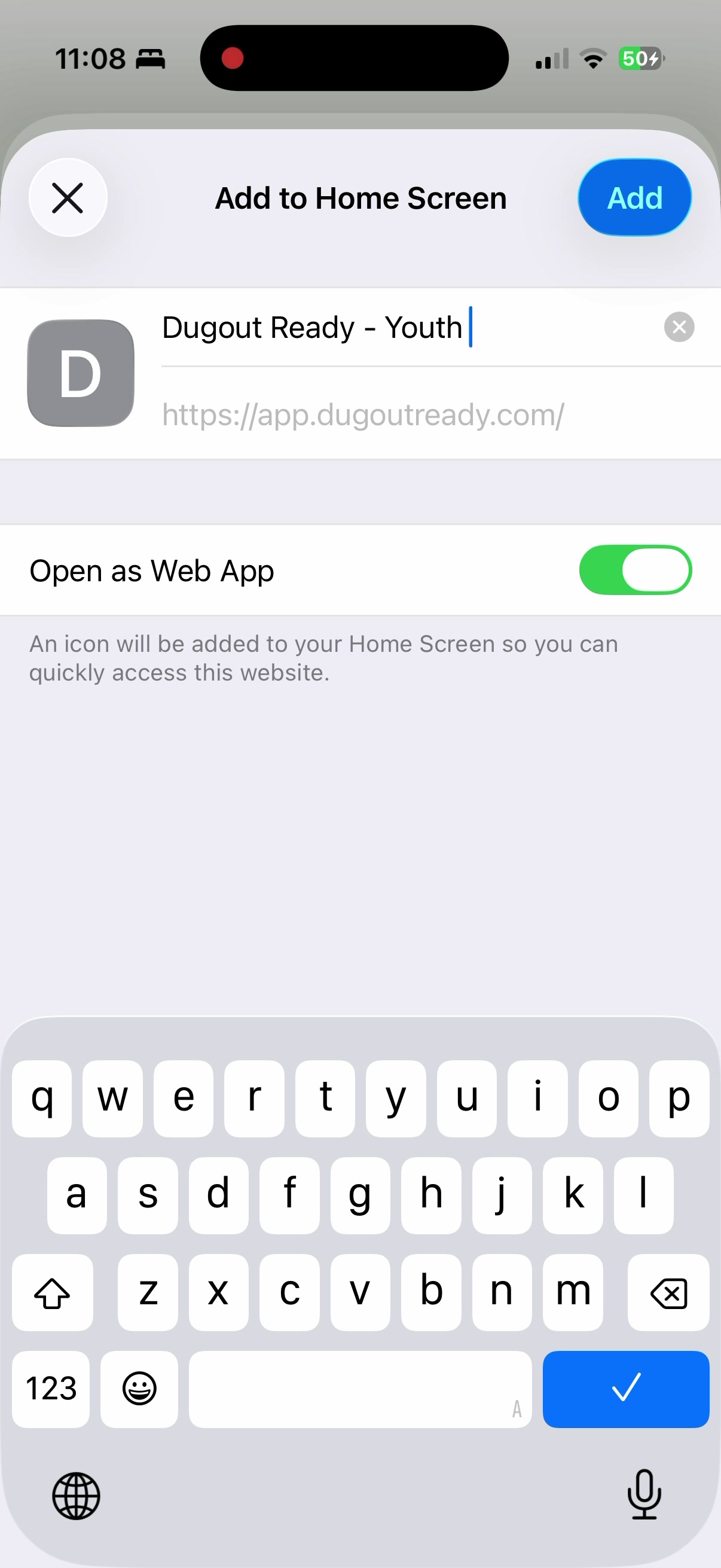 Name the app and tap Add